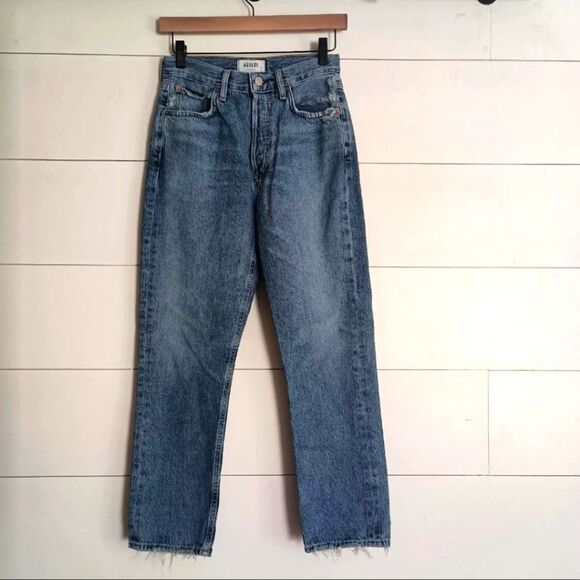 AGOLDE Riley Crop High Rise Straight Leg Jeans Button Fly Denim Size 25 - Picture 2 of 9